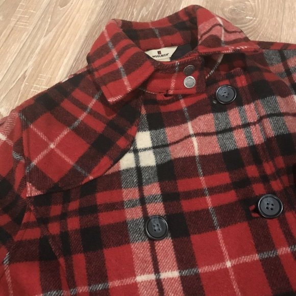 WOOLRICH Wool Blend Peacoat Womens Small S Red Black Plaid Winter Jacket - Picture 6 of 8